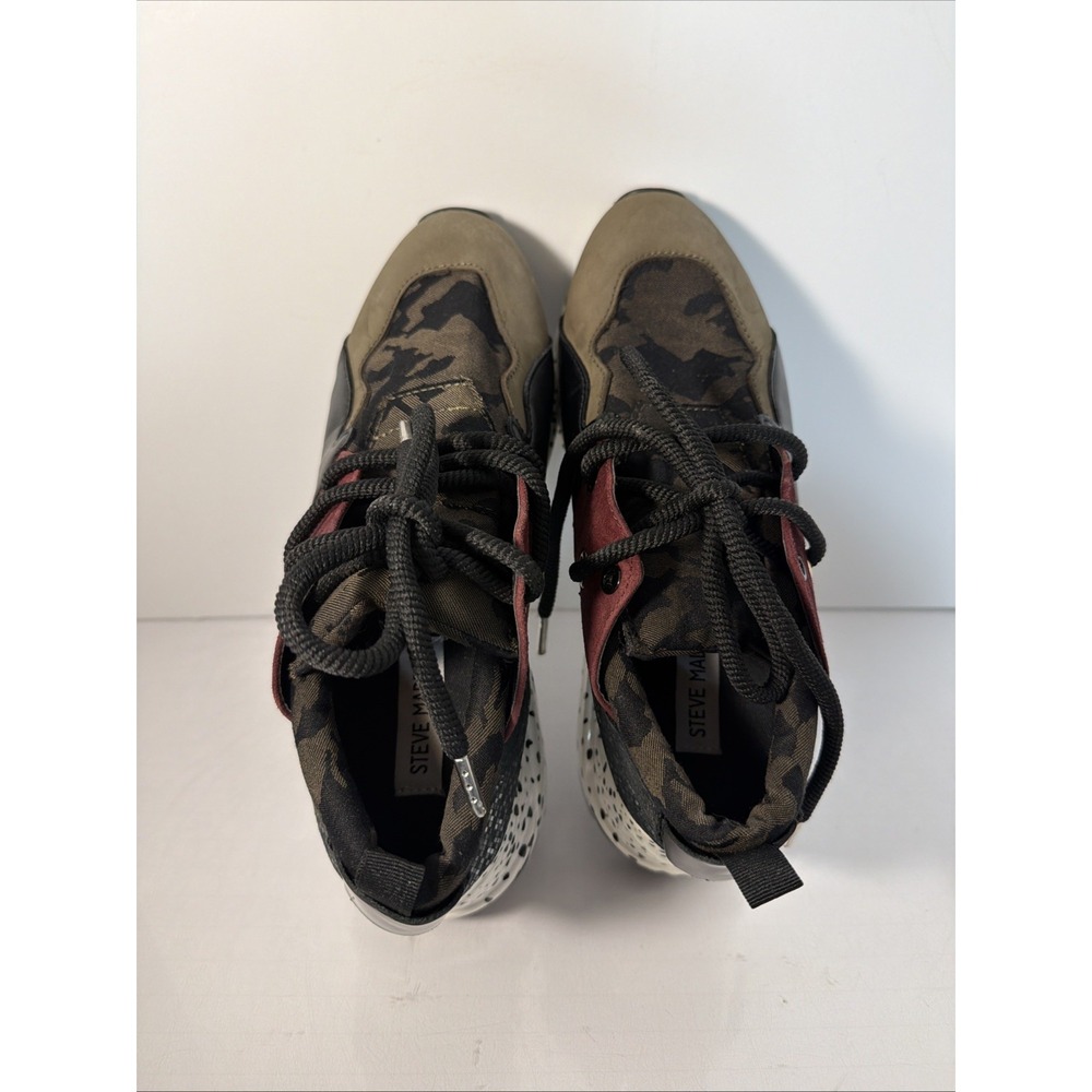 Steve Madden Cliff Chunky Leather Sneakers Y2K Olive Camo Black Burgundy W 8.5